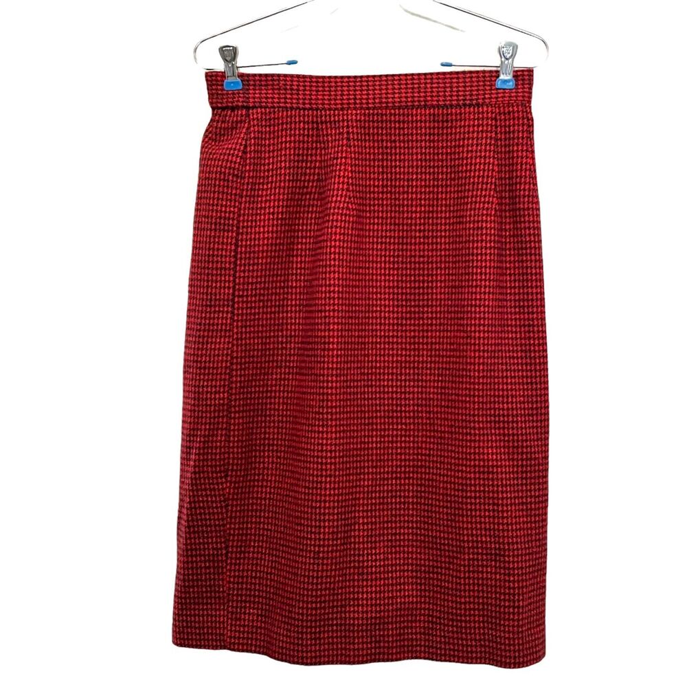 Librarian Chic Skirt Vintage Lauren Alexandra Womens Red Black Houndstooth Sz S